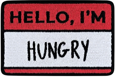 Urbanski Patch Hello I'm Hungry Schild zum Aufbügeln 5,5 x 8,1 cm | Aufnäher Applikation Bügelbild
