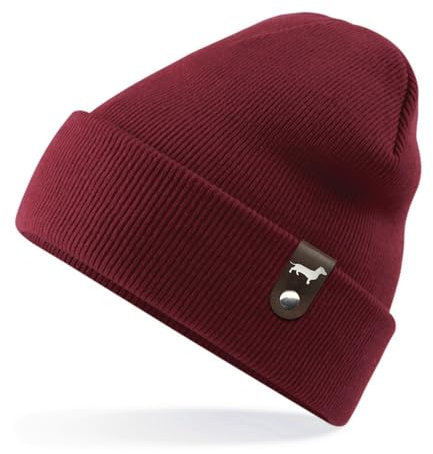 siviwonder Dackel Mütze mit Patch Teckel Gassi Beanie Strickmütze Witzig Spruch Warm Herren Damen Herbst Hund Farbe Burgundy