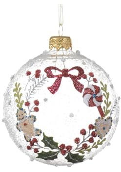 Selezione Cartoleria Varzi Dal 1956 Pallina Albero Di Natale Agrifoglio Con Bacche E Omino Di Marzapane In Vetro Trasparente