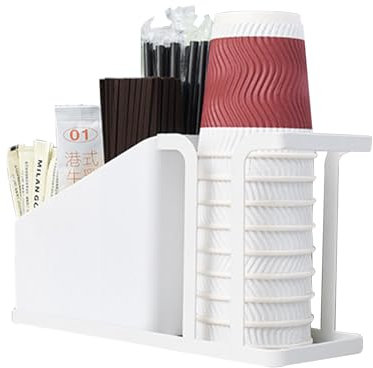 Tefola Portavasos de plástico organizador para condimentos de café,cajón vertical multicompartimento,4compartimentos para pajitas, azúcar, crema, para bar de cocina, esquina de café y cocina (blanco)