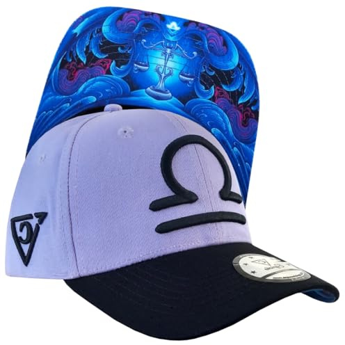 Capiche [99+ Varianti] Berretto da Baseball Libra Zodiac - Cappello Lilla e Nero con Simbolo della Bilancia Ricamato, Design Artistico sottovisiera a Squame, Regolabile Visiera Curva