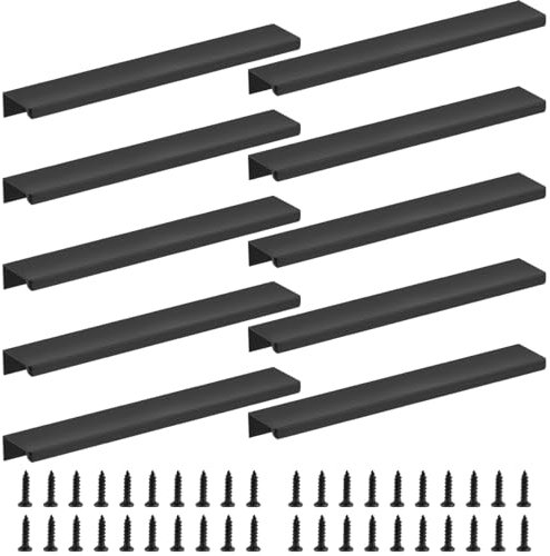 BATINO Tirador Oculto para Armario 20CM, 10 Piezas Tiradores Cocina Negros Invisibles, Cajones de Aleación Aluminio Con Tornillos