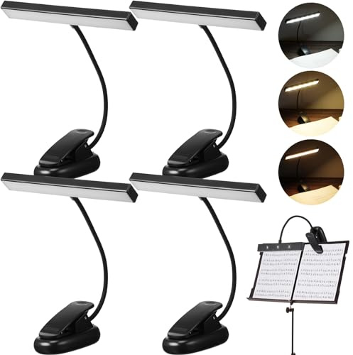 Retisee 4 Stück wiederaufladbare Notenständer-Lichter, 18 LEDs, Klavier-Lampe, verstellbare Leselampe, USB- und AAA-Batteriebetrieben, 4 Farbtemperaturen optional für Klavier, Orchester, Podium