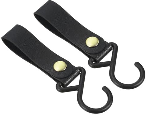 M METERXITY 2 Pack Camping S Shelf Hooks - Leather Straps with Hooks Camping Light Hook Hangers, Apply to Hanging Pots Pans Cups (Black)