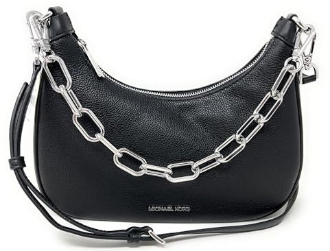 MICHAEL KORS Cora Umhängetasche mit Reißverschluss, groß, Schwarz / silberfarben, Schwarz, Medium