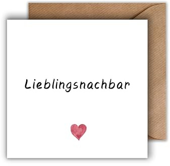 WBdesignz Grußkarte mit Umschlag - Schlichte Grußkarte “Lieblingsnachbar weiß schlichtes Herz (125 x 125 mm)