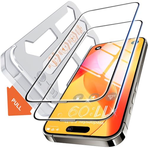 Tentoki Protector de Pantalla para iPhone 15 Pro, Alineación Automática para Una Instalación Rápida, [2 Piezas] Cristal Templado, [Dureza 9H+][Alta Definicion]