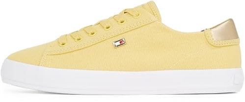 Tommy Hilfiger Baskets Vulcanisées Femme Canvas Lace Up Élégantes, Jaune (Meringue), 36