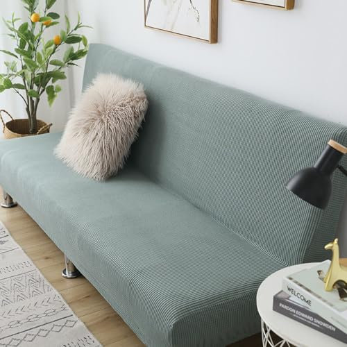 Hixingo Sofa Überzug Ohne Armlehnen, Anti-Rutsch Armloser Sofabezug Einfarbig Couch Überzug, Elastischer Sofabettbezug (3 Sitzer,Grau Grün)