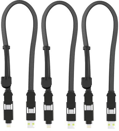 Rolling Square inCharge XL 30 cm - Schlüsselanhänger mit USB-C-Kabel, Universal-Smartphone-Kabel, Geschenk für Männer, 6-in-1-Universalladegerät, Schwarz, Lightning-Kabel 100 W, Multipack 3X