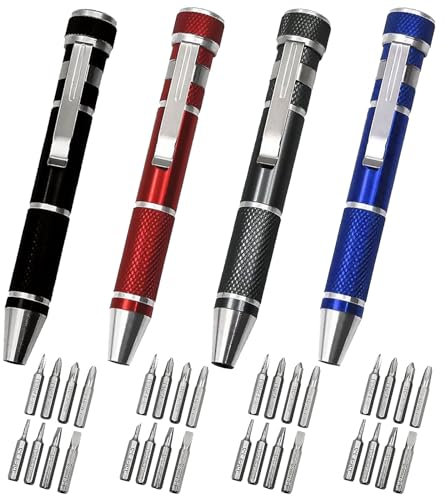 NIYATA 4 Sätze Schraubendreher im Kugelschreiberdesign 8 in1,Mini schraubendreher Stift,Teiliger Stiftschraubendreher,Schlitz-Kreuzschraubendreher für Brillen Reparatur,Feinmechaniker