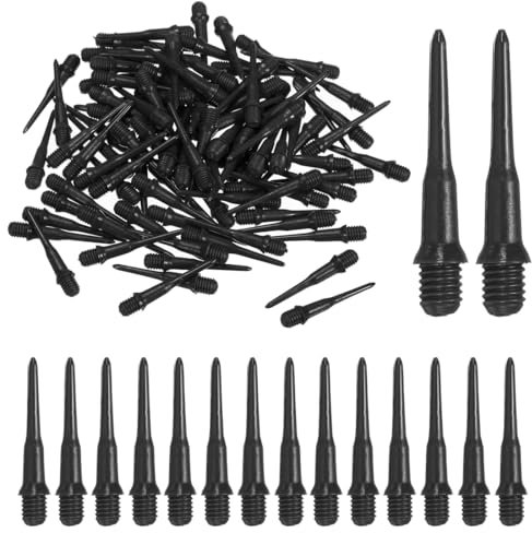 QEDBOJE 100 Stück Premium Softdart Spitzen Dartspitzen Kunststoff I 2BA Gewinde Dartpfeil Spitzen Softdarts Ersatzspitzen Besonders stabil & langlebig (Schwarz)