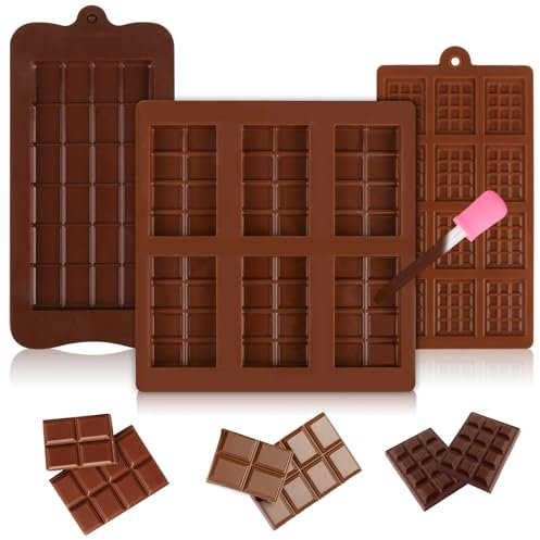 3 Pièces Moule Tablette Chocolat, Moulesilicone Chocolat avec 1 Pipette, Moule Plaquette Chocolat Réutilisable, Moule Mini Tablette Chocolat pour Chocolat, Confiserie, Gelée