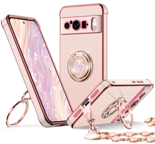 XYZ Custodia Protettiva per Google Pixel 9 Pro XL con Supporto e Doppio Anello, per Donne e Ragazze - Custodia di Lusso, Rosa