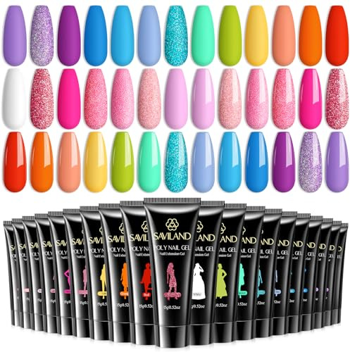 Saviland Poly-Nagelgel-Set – 20 Farben Poly-Gele in Rot, Rosa, Lila und Weiß, Poly-Verlängerungsgel, Nagelgel für Nagelverlängerungen und -verstärkung, French-Maniküre-Gel-Nagel-Set