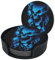 Lot de 6 dessous de verre ronds en cuir avec support pour boissons, motif tête de mort, noir et bleu