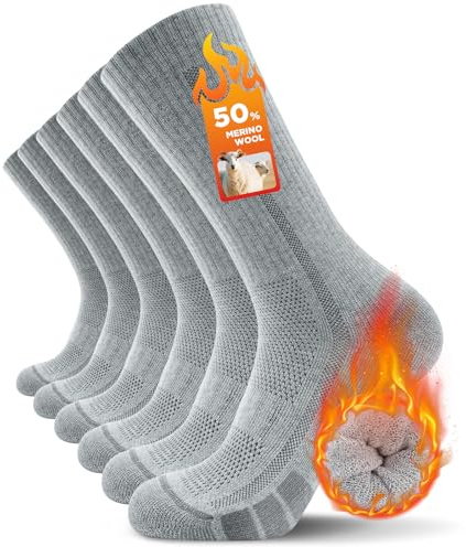 TANSTC Merino Socken Herren,Wollsocken, Outdoor & Trekking-Socken 35-38, 39-42, 43-46, 47-50, Atmungsaktiv & Anti-Blasen Warm Dicke Gepolstert Thermosocken für Herren, Damen, 3 Paar