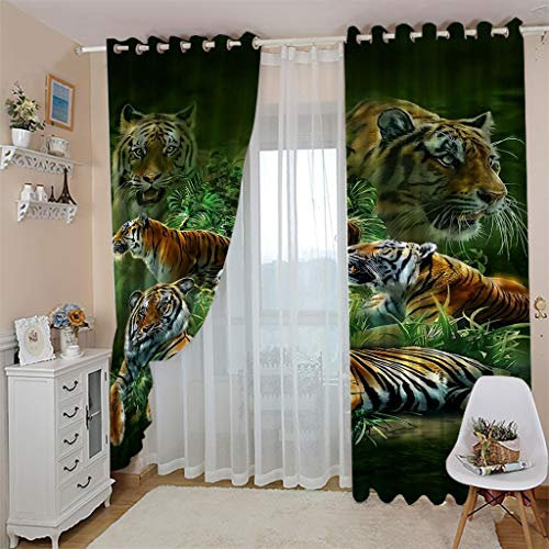 OUSIKA Schlafzimmervorhänge 160x200Cm Bedruckte Sonnenschutzvorhänge, Fenster 3D Dschungel Tiere Tiger Vorhang Blickdicht Mit Ösen Für Gardinen Geeignet Für Balkon, Wohnzimmer, Kinderzimmer