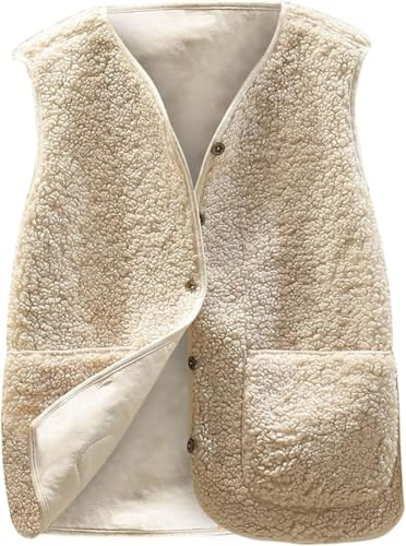 WINKEEY Gilet Donna, Gilet Donna Invernale Senza Maniche, Smanicato Giubbotto,Teddy con Scollo a V Leggero Panciotto con Tasche