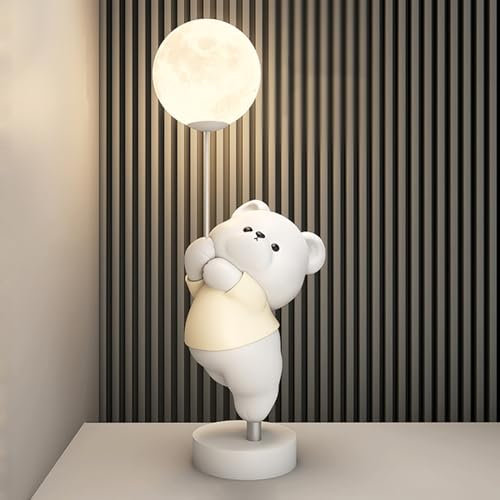 Jadssox Kinderzimmer-Tischlampe, Mond-Nachtlicht, Cartoon-Bär, Nachttischlampen, niedlicher Ballon, Tisch-Nachttischlampe, Akzentlampe für Kinderzimmer, Kinderzimmer, Mädchen-Kinderzimmer, Aufladen