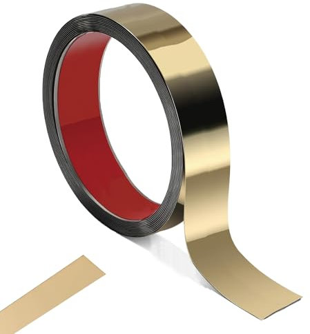 GANILITY Listello da parete cromato, autoadesivo, 5 m x 4 cm, per decorare stanze e salotti, colore: oro