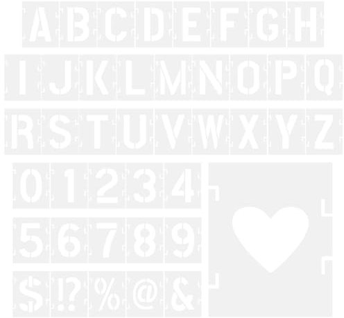 Reusable Letter Stencils Kit, 1.5 Inch Alphabet and Number Templates, 42Pcs Pet Spray Paint Stencils for DIY Art, Wall, Wood, Fabric, Rock, Signage, Door Porch Decoration