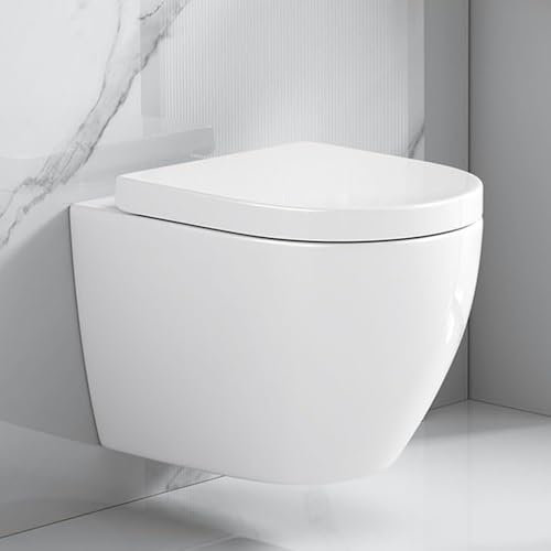sanicomfort Hänge-WC, Wand-WC-Set Adonis 2.0 mit Turbo Flush Spültechnik 360° Spülung weiß, WC-Sitz mit Absenkautomatik spülrandlos