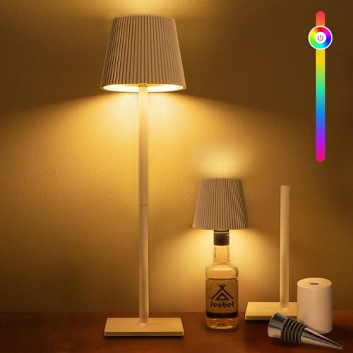 Jeebel 4-in-1 Lampada da Tavolo Senza Fili - 5200mAh Lampada a Bottiglia RGB LED in Metallo con Dimming Continuo, IP54 - Luce da Bottiglia Portatile per Indoor-Outdoor Ristorante, Giardino, Campeggio