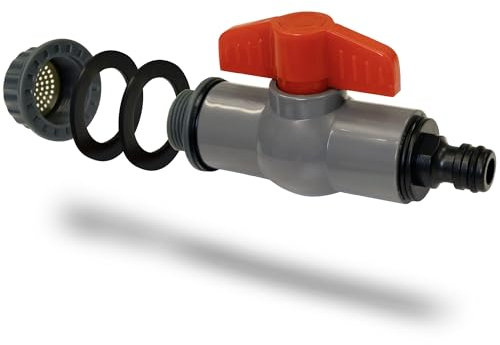 YourCasa Rubinetto di scarico per serbatoio dell'acqua piovana con filtro – Rubinetto da 3/4 pollici compatibile con attacco rapido comune – Rubinetto con funzione di intercettazione per serbatoi di