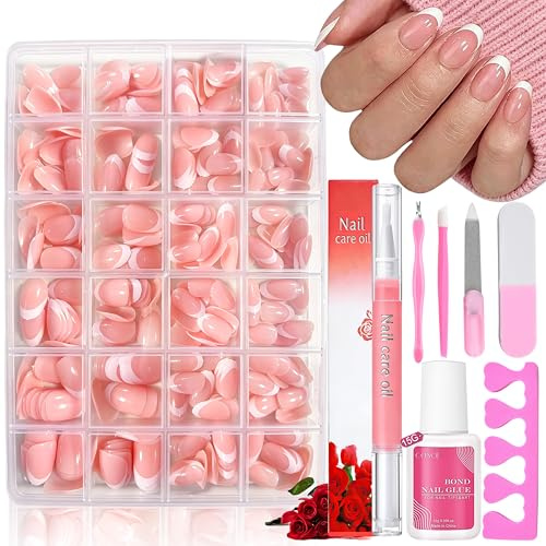 Falsche Nägel Tips Set - 360 Stück Weißes Französisch Falsche Nägel Zum Aufkleben - 15 Größen Mandel Künstliche Nägel Fingernägel mit Nagelöl Stift für Nail Extensions DIY, White French tip