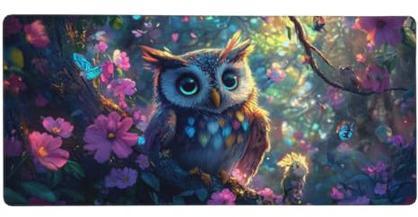 Tapis de Souris Gaming Rêve Tapis de Souris XXL 600x300x3mm Hibou Tapis de Bureau sous Main avec Base en Caoutchouc, Mouse Pad à Bords Cousus antidérapante pour Gamer Personnel de Bureau-z925