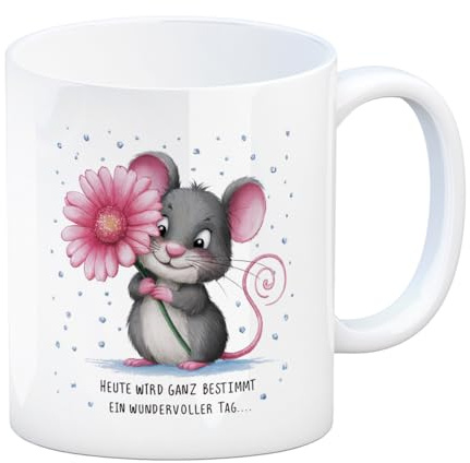 Maus mit Blume Kaffeebecher - wundervoller Tag Lustige Motiv-Tasse für Büro oder Homeoffice