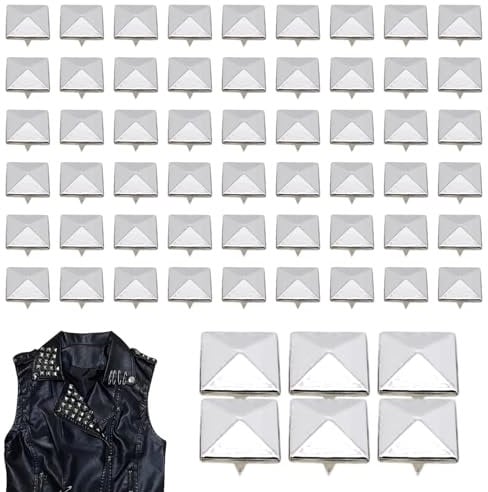 Amusingtao 100 Stück Quadratische Nieten, 8 mm Metall Nieten für Leder, Pyramide Spike Studs, DIY Punk Ledernieten für Taschen Lederband Mäntel Handschuhe(Color:Silber)