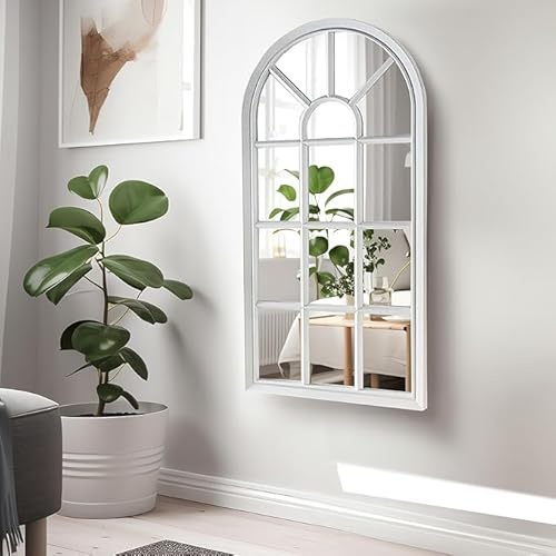 New White Window Style Wall Mirror Simply Stylish Decor Mirror Wall Window Mirror Perfect For Both INDOOR/OUTDOOR Home Decor (69X 34Cm)