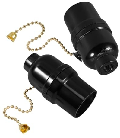 HOLIDYOYO 2pcs Bakelite Lamp Socket with Pull Chain Switch Vintage Light Fixture for Bedroom Living Study Full Threaded Holder Compatible with Bulbs Replacement