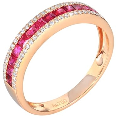 Anello Oro Rosa Anello Rosso Oro Rosa 18 Carati Ruby Creato in Laboratorio Fila di Trapani con Rubino Rosso e Diamante da 0,68 CT Numero 21 Moderno per Sorella Fidanzamento Gioielli