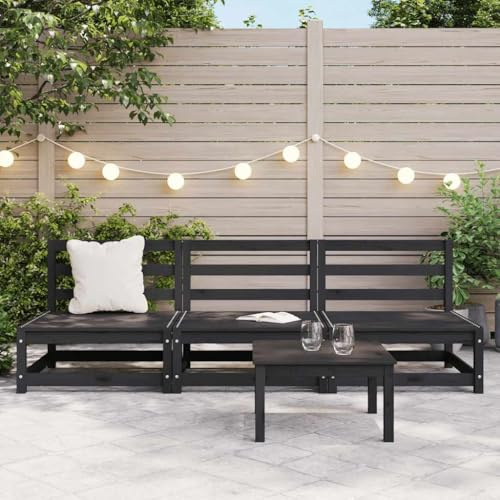 LoogCape Garten-Mittelsofas 3er-Set, Schwarz, Kiefer Massivholz, 70x70x67cm, Modulares Outdoor-Sofa für Terrasse und Garten, Robustes Loungemöbel-Set
