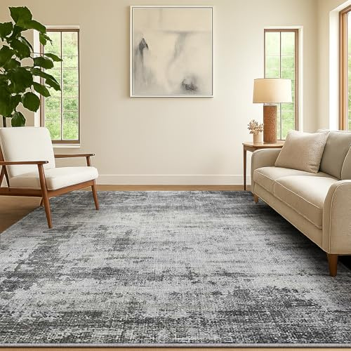SOANNY Teppich Wohnzimmer, Kurzflor rutschfest, 140x200 cm, Aschgrau | Modern Abstrakt, Weich, Waschbar, Pflegeleicht, Rutschfest, Für Wohnzimmer Schlafzimmer Kinderzimmer Esszimmer Büro