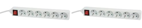 Rallonge électrique | Prolongateur électrique | Rallonge prise | Rallonge prise électrique | DEBFLEX MultIPle Bloc Electrique 6 Prises 2P+T | Cordon 1 m avec Interrupteur Pegboardable Blanc (Lot de 2)