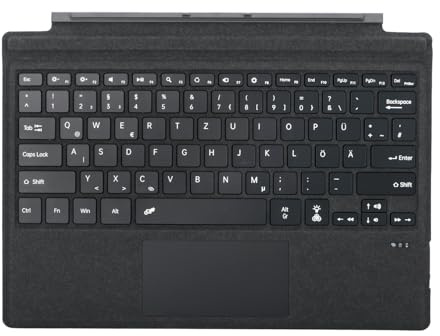 Seagtigau Deutsche QWERTZ Layout Tastatur für Microsoft Surface Pro 7+/7/6/5/4/3, 12.3 Zoll - Ultraflaches, beleuchtetes Bluetooth Type Cover mit Multi-Touchpad, aufladbar (Kohlegrau)