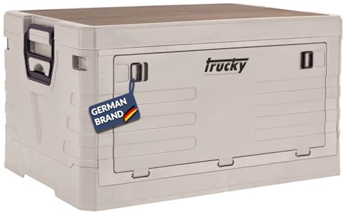 Trucky Storage Box Camping Klappbox Klappkiste Aufbewahrungsbox mit Deckel | 45 L, 53 x 36 x 29 cm, Beige, faltbar, Aufbewahrung, Kiste