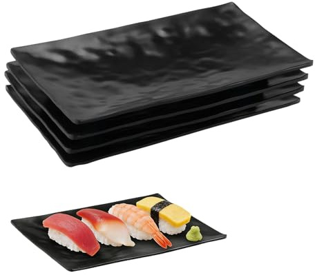 4 Piezas Platos Rectangulares, Platos de Postre Color Negro Mate, Platos de Aperitivos para Sushi, Juego de Vajilla para Carne, pour Sushis, Snacks, Salade, Antipasti et Accompagnements(Modelo B)