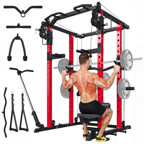 YODOLLA Power Rack with Cable Crossover, Home Gym Training Station