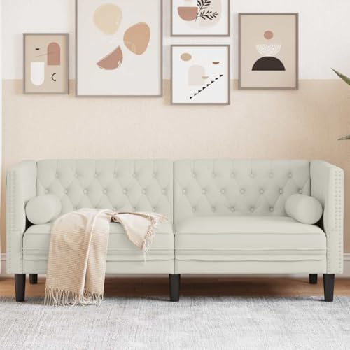 Owoxanthellate 2-Sitzer Chesterfield-Sofa Creme Samt 174x74x70 cm, 110 kg/Sitz, Knopfstepp, Nackenrollen, Modern Wohnzimmer Schlaf Gästezimmer