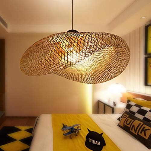 Retro Pendellampe Natürlichen Bambus Rattan Gewebt Kronleuchter Rattan Beleuchtung Holz Lampe Höhenverstellbar E27 Hängelampe Esszimmer Wohnzimmer Schlafzimmer Küche Dekoration Bambus Pendelleuchte
