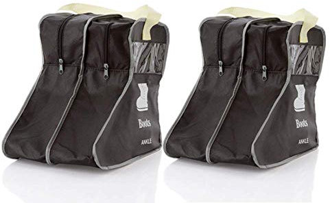 Portable 2 Pair Boot Storage Bags Dust Proof Shoe Bags,Zippered Boots Organizer Protector Bag for Home and Travel, black, Short