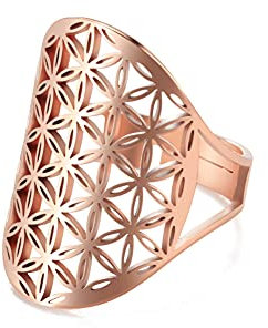 TEAMER Bague réglable en acier inoxydable motif archange métatron pour femme et fille (Or rose - Style-B)