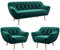 MKS MEBLE Sofa Grün - Moderne Sofa Set 3+1+1 - Skandinavische Deko Polstersofa - Pirs Zwei Sessles und Loungesofa - Fünf Personen Dunkelgrün