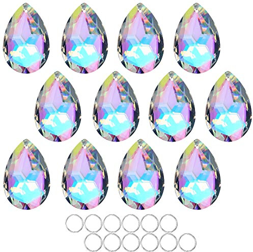 12 Stück 50 mm Kristallprismen Kronleuchter bunte Bauhinia Ornament Anhänger Regenbogen Maker Hängende Prismen für Hochzeit Party Baum Girlanden Dekoration DIY Schmuck