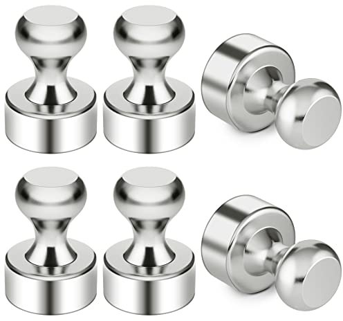 Magnets Strong, 6 Pack Silver 12 x 16 mm Fridge Magnetic Push Pins, Magnetic Thumb Tacks, Whiteboard Magnets for Photo Map Postcard A4 Paper DIY